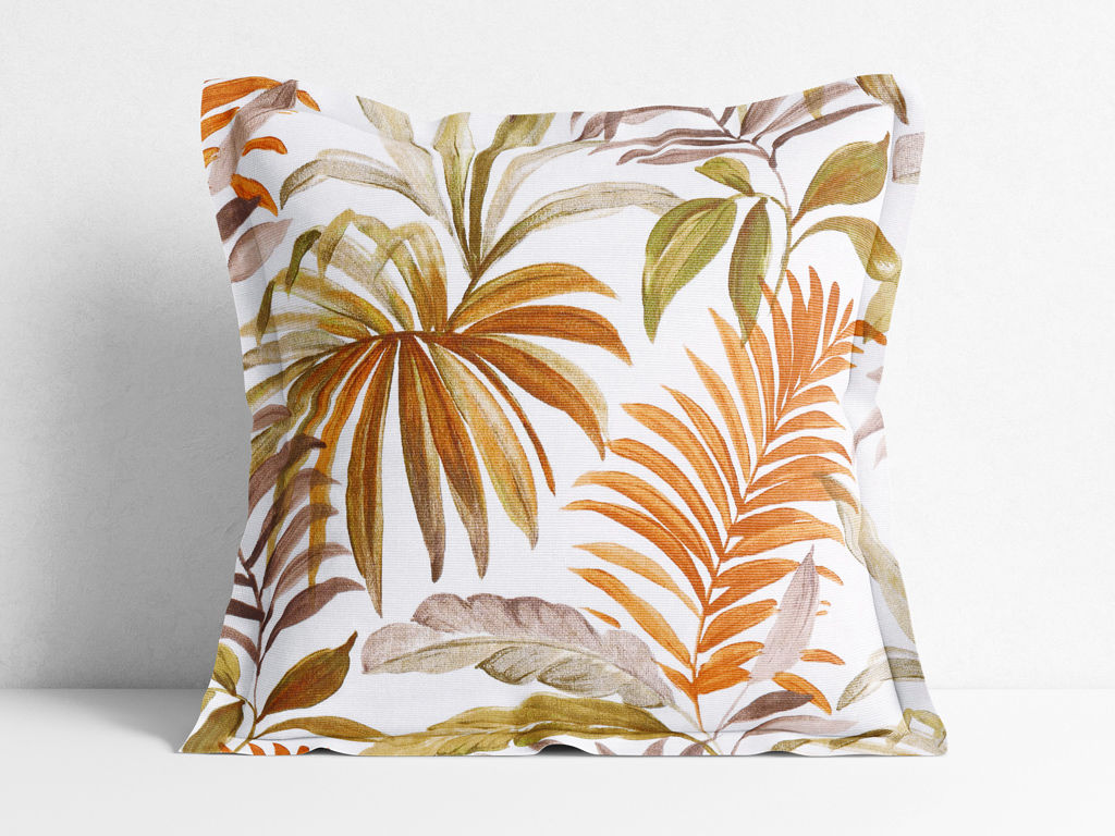 Față de pernă cu tiv decorativ LONETA - frunze de palmier colorate