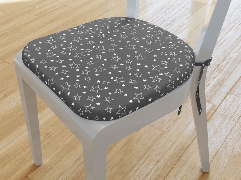 Pernă pentru scaun rotundă din bumbac 39x37cm - stele albe pe gri