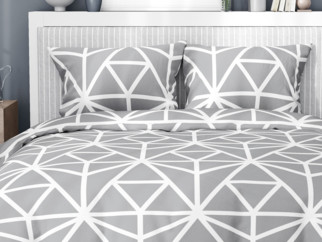 Lenjerie de pat de lux din bumbac satinat - model 1049 forme geometrice albe pe gri