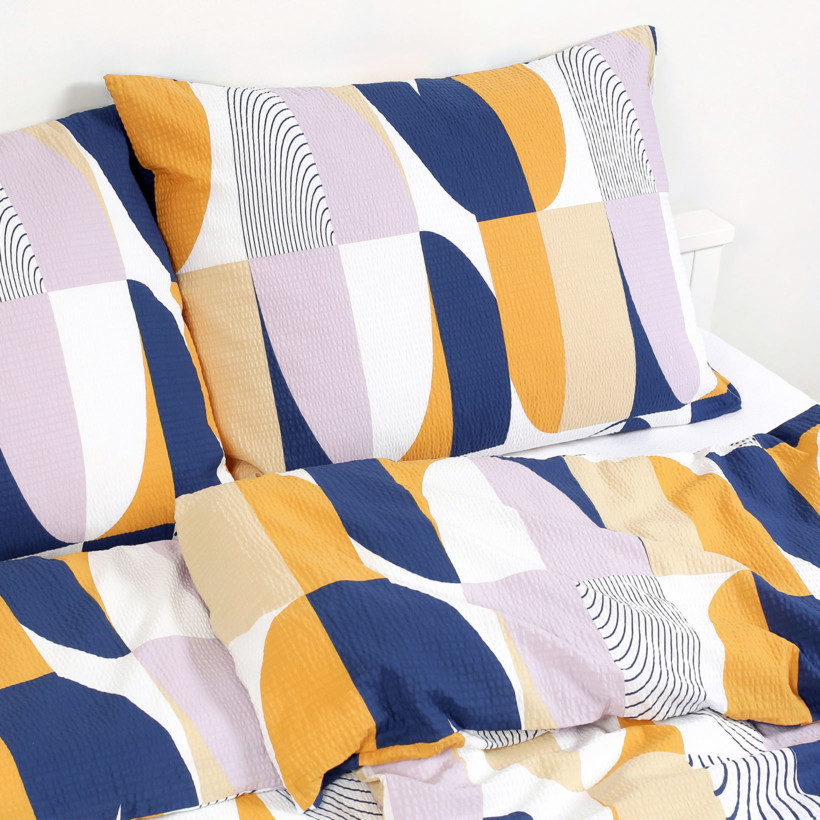 Lenjerie de pat creponată Deluxe - forme geometrice colorate