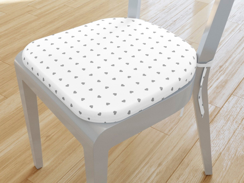 Pernă pentru scaun rotundă decorativă 39x37cm - LONETA - inimioare gri pe alb
