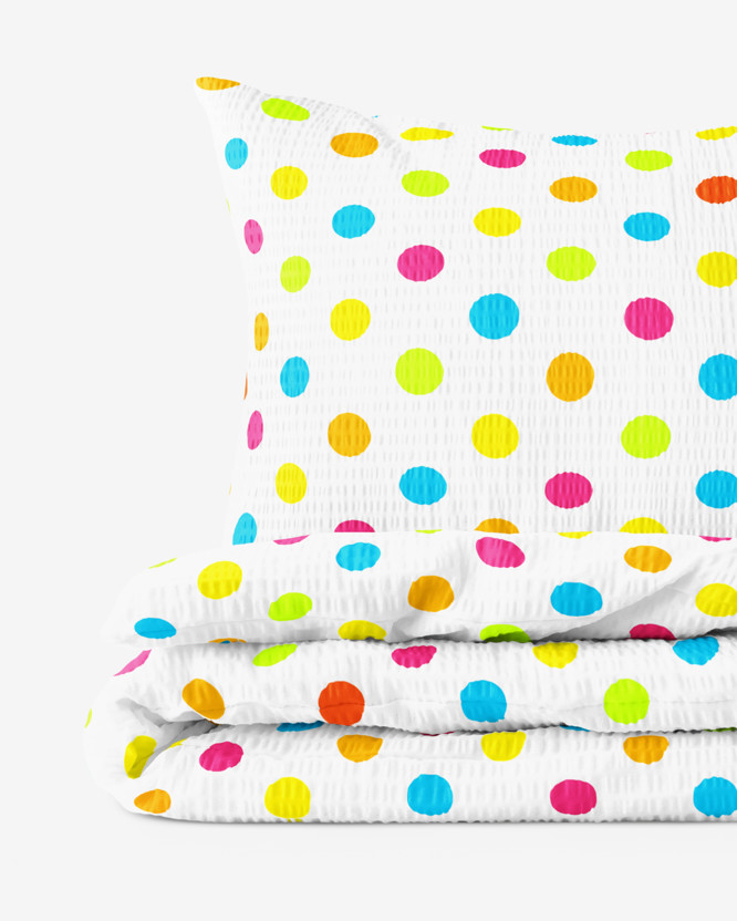 Lenjerie de pat creponată pentru copii -  buline mari colorate