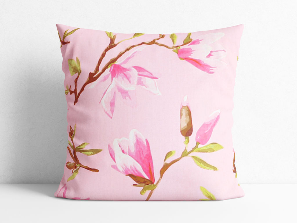 Față de pernă 100% bumbac - model 073 magnolii roz