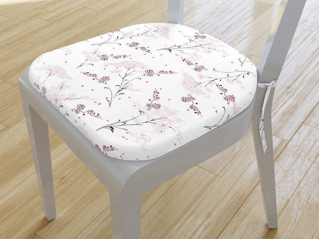Pernă pentru scaun rotundă din bumbac 39x37cm - flori japoneze pe alb