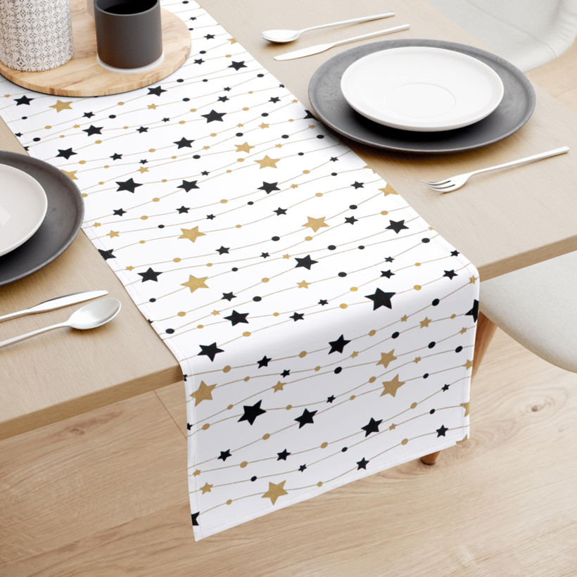 Napron de masă 100% bumbac - steluțe aurii și negre pe alb