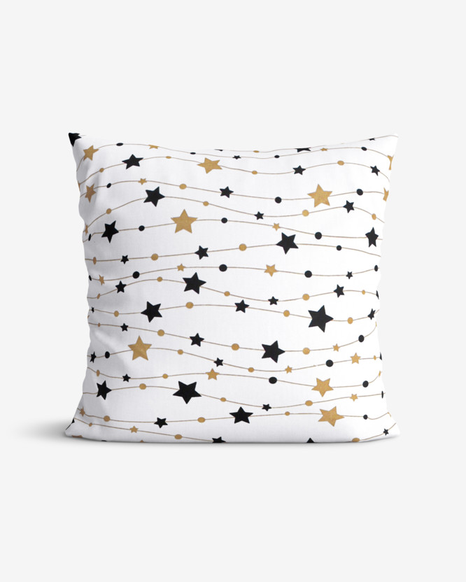 Față de pernă 100% bumbac - model de Crăciun - steluțe aurii și negre pe alb