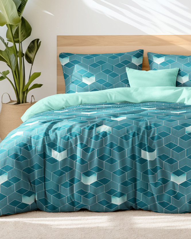 Lenjerie de pat din 100% bumbac Duo - mozaic în dungi cu mentă