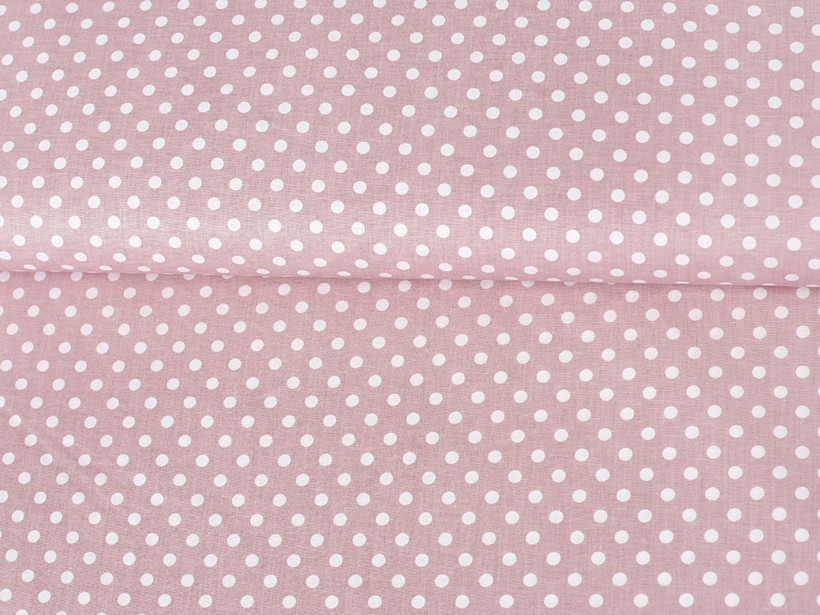 Țesătură SIMONA 100% bumbac - buline albe pe roz pudrat