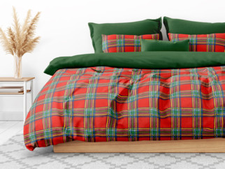 Lenjerie de pat din bumbac de Crăciun - model 1123 - carouri în roșu cu verde închis