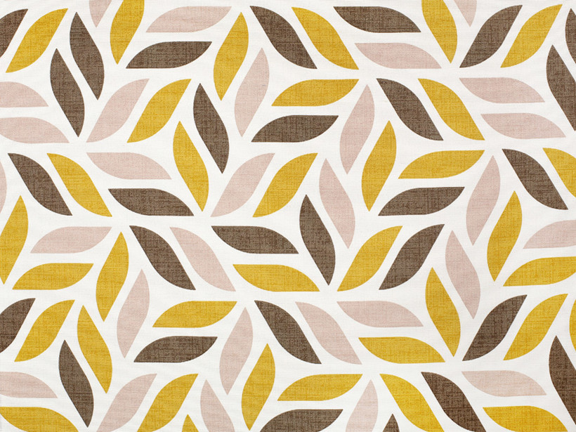 Țesătură decorativă LONETA - frunze geometrice aurii și maro