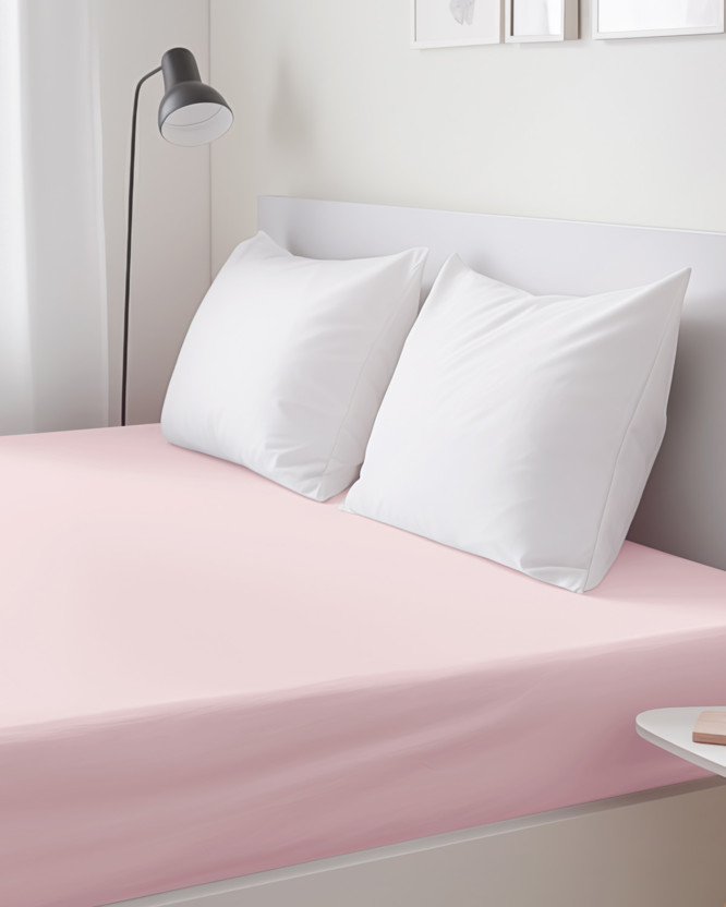 Cearceaf de pat 100% bumbac cu elastic - roz pudră