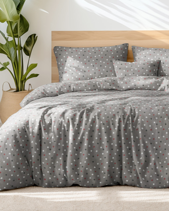Lenjerie de pat din satin de lux - buline colorate pe gri închis