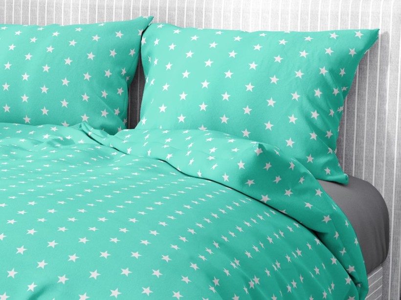 Lenjerie de pat din 100% bumbac - steluțe albe pe mentă