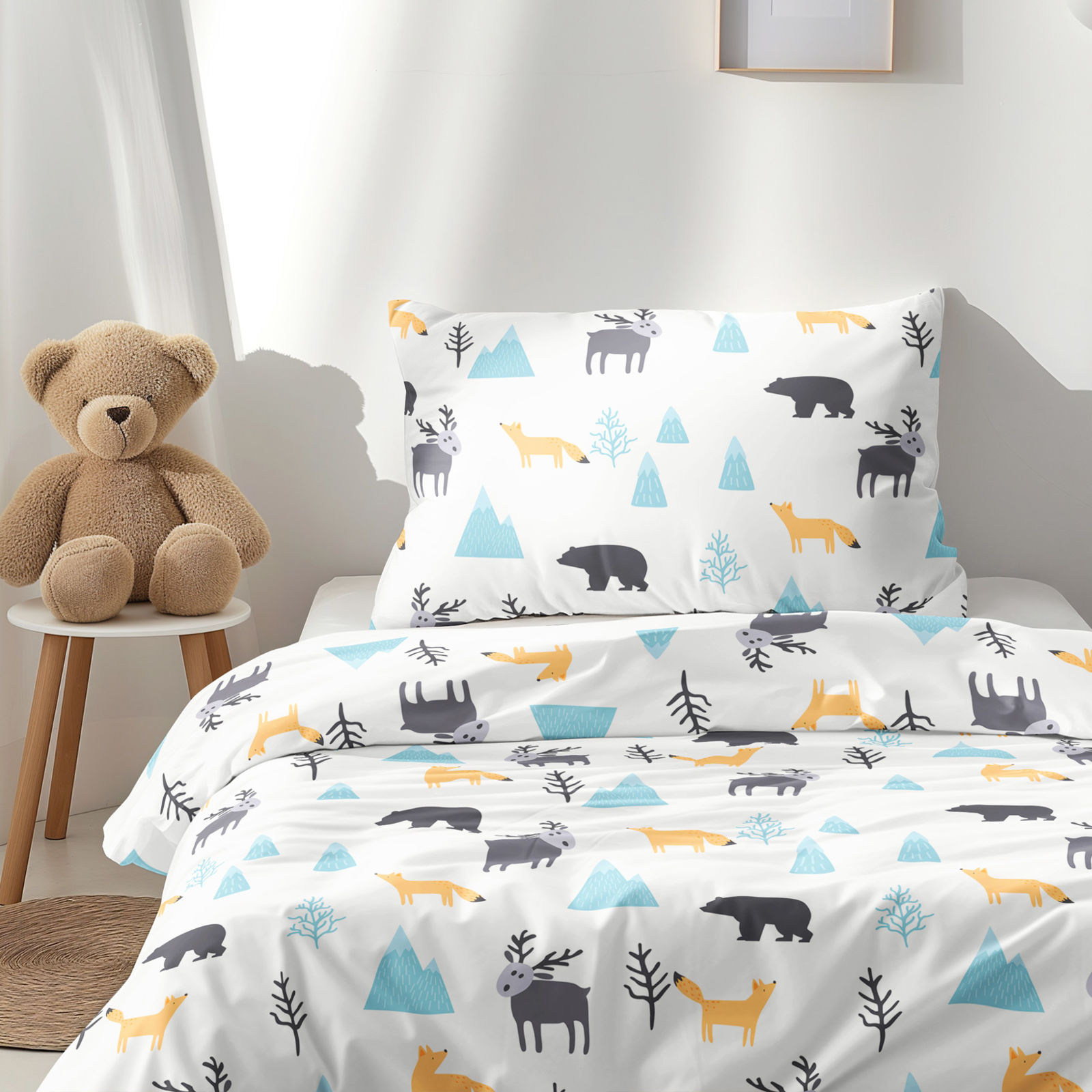 Lenjerie de pat pentru copii din 100% bumbac - animale polare pictate