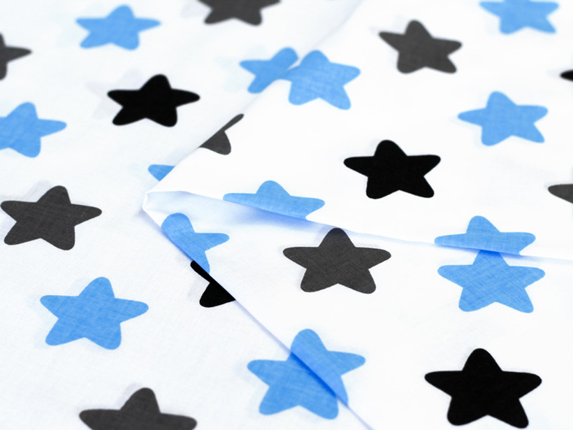 Țesătură din bumbac 100% SIMONA - stele albastre și negre pe alb