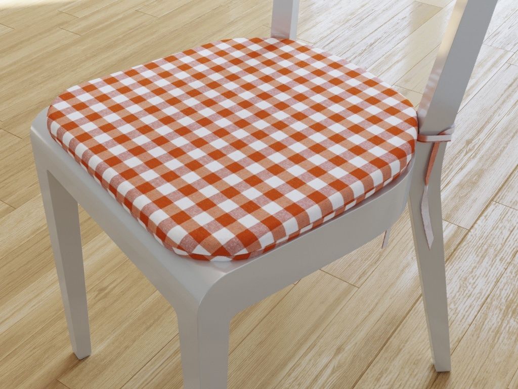 Pernă pentru scaun rotundă decorativă 39x37cm - MENORCA - carouri portocalii și albe