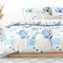 Lenjerie de pat din 100% bumbac Deluxe - model 1106 mandale și frunze albastre