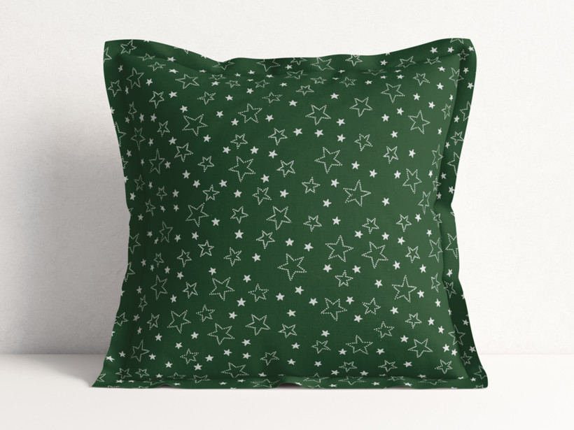 Față de pernă din bumbac cu tiv decorativ - model 029 - steluțe albe pe verde