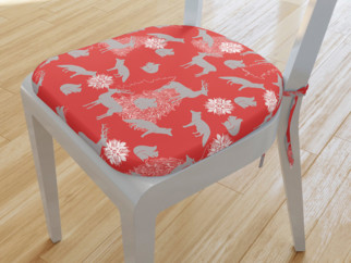 Pernă pentru scaun colțuri rotunde 39x37cm LONETA - model 427 de Crăciun - animale sălbatice pe roșu