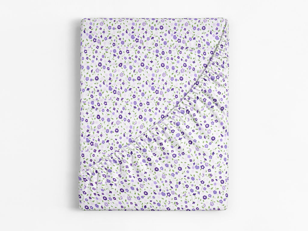 Cearceaf de pat din 100% bumbac cu elastic - flori mici violet