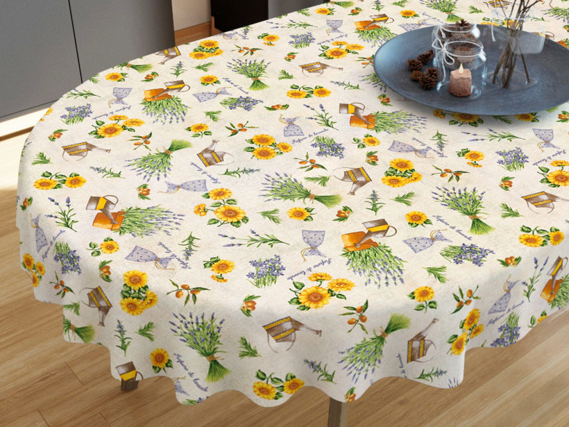 Față de masă decorativă VERONA - floarea soarelui și lavandă - ovală