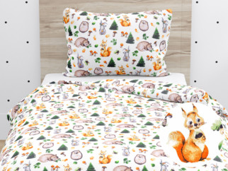 Lenjerie de pat din bumbac motiv pentru copii - model 034 - animale drăguțe din pădure