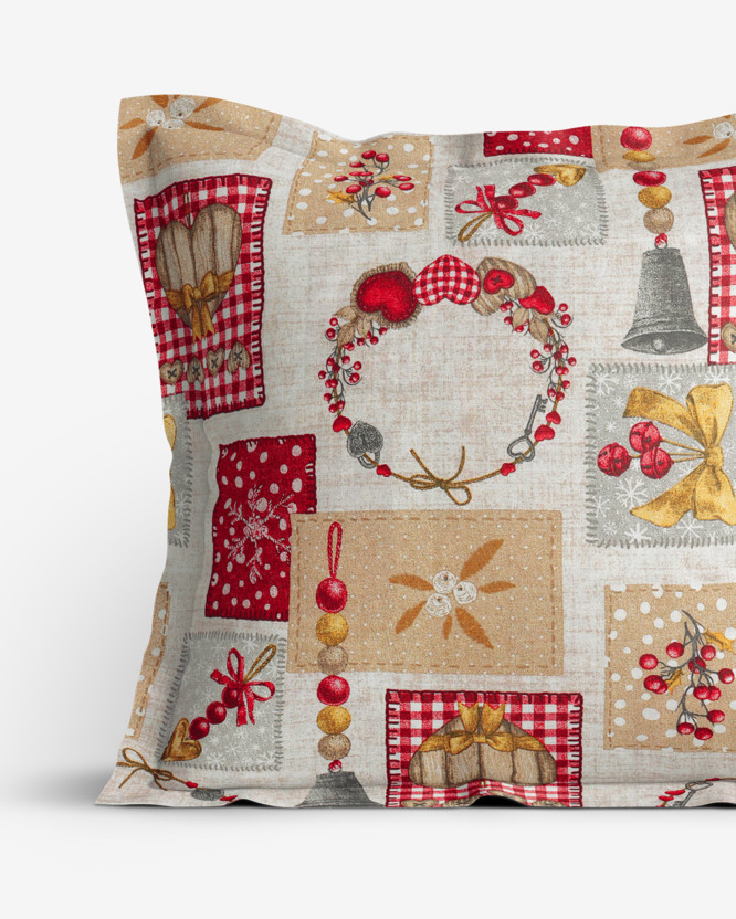 Față de pernă decorativă LONETA cu tiv decorativ - decorațiuni de Crăciun patchwork