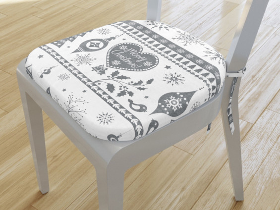 Pernă pentru scaun semirotundă din bumbac 39x37cm - model 818 - simboluri de Crăciun pe alb