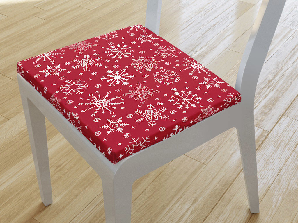 Pernă pentru scaun 38x38 cm - fulgi de zăpadă pe roșu