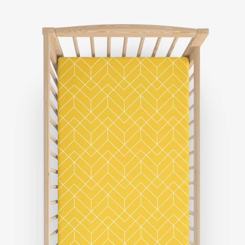 Cearceaf pătuț din 100% bumbac cu elastic - mozaic galben