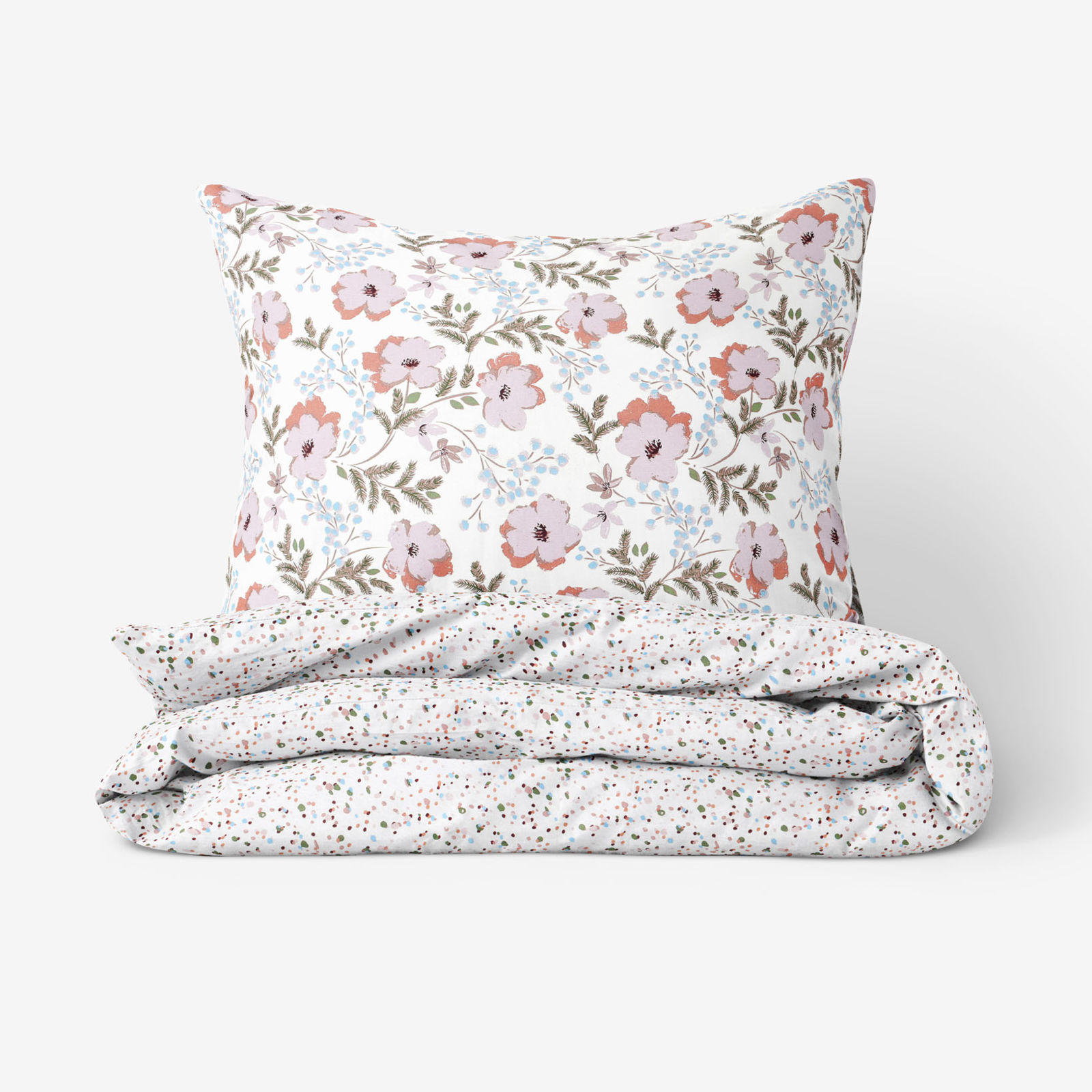 Lenjerie de pat flanel - flori gri-maro cu forme mici și colorate