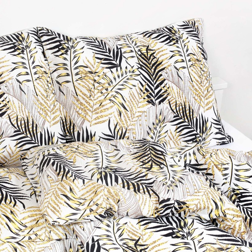 Lenjerie de pat creponată Deluxe - frunze de palmier galbene și negre