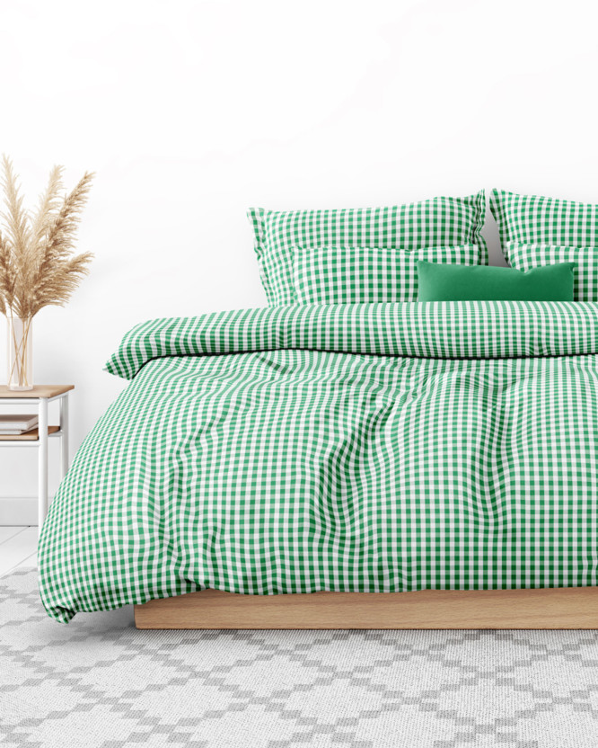 Lenjerie de pat din 100% bumbac - carouri verzi și albe