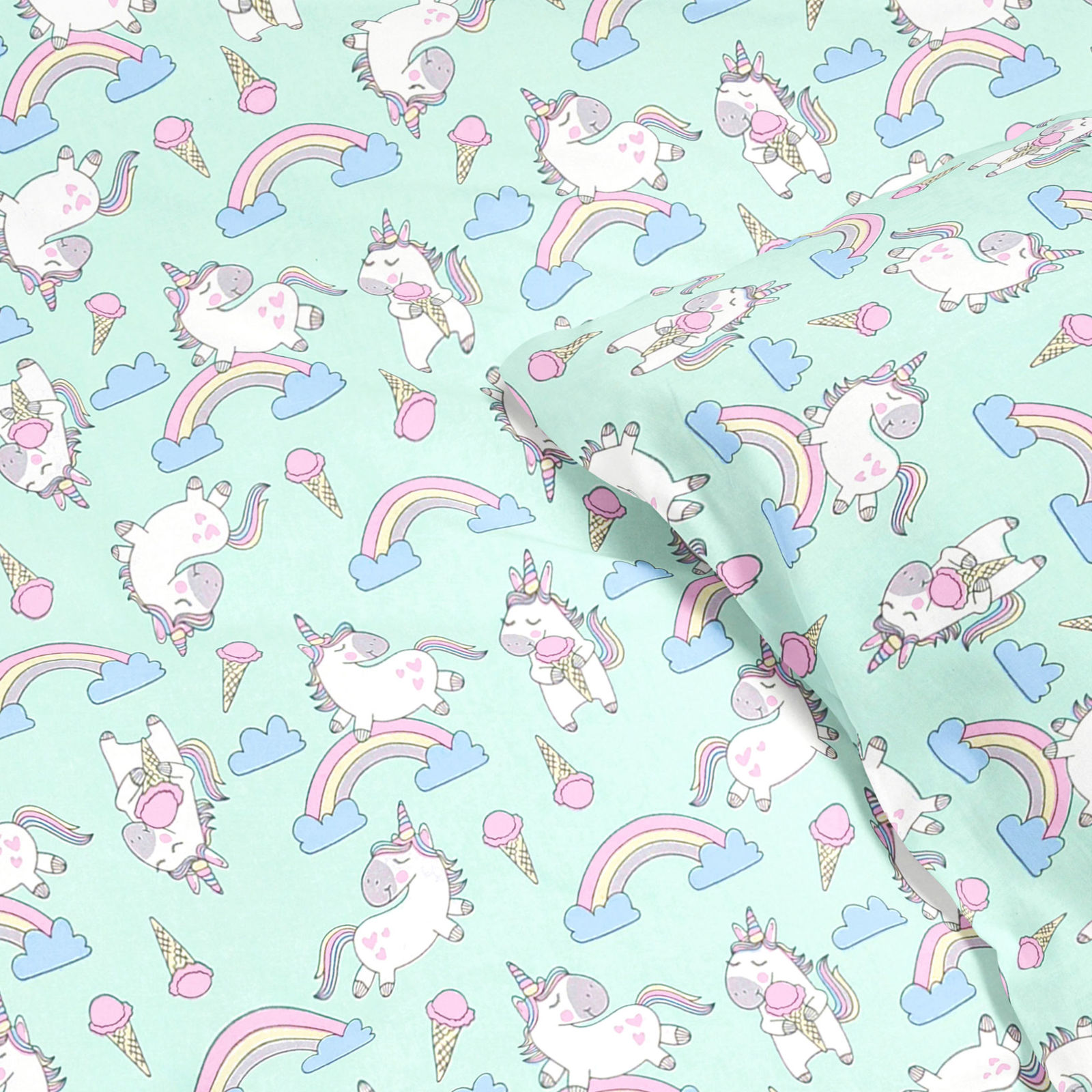 Lenjerie de pat copii 100% bumbac - unicorni cu curcubeu