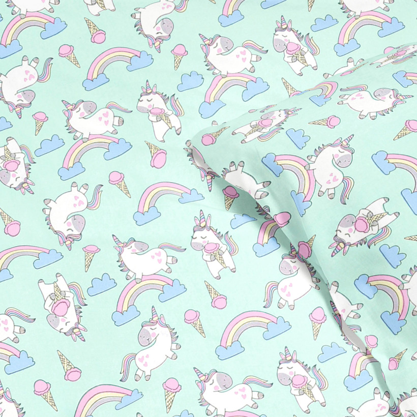 Lenjerie de pat copii 100% bumbac - unicorni cu curcubeu