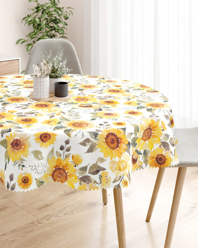 Față de masă teflonată - flori de floarea-soarelui - rotundă
