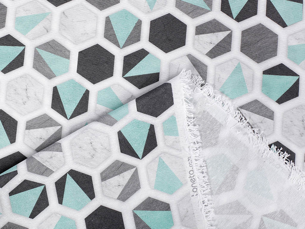 Țesătură decorativă LONETA - hexagon culoarea mentă