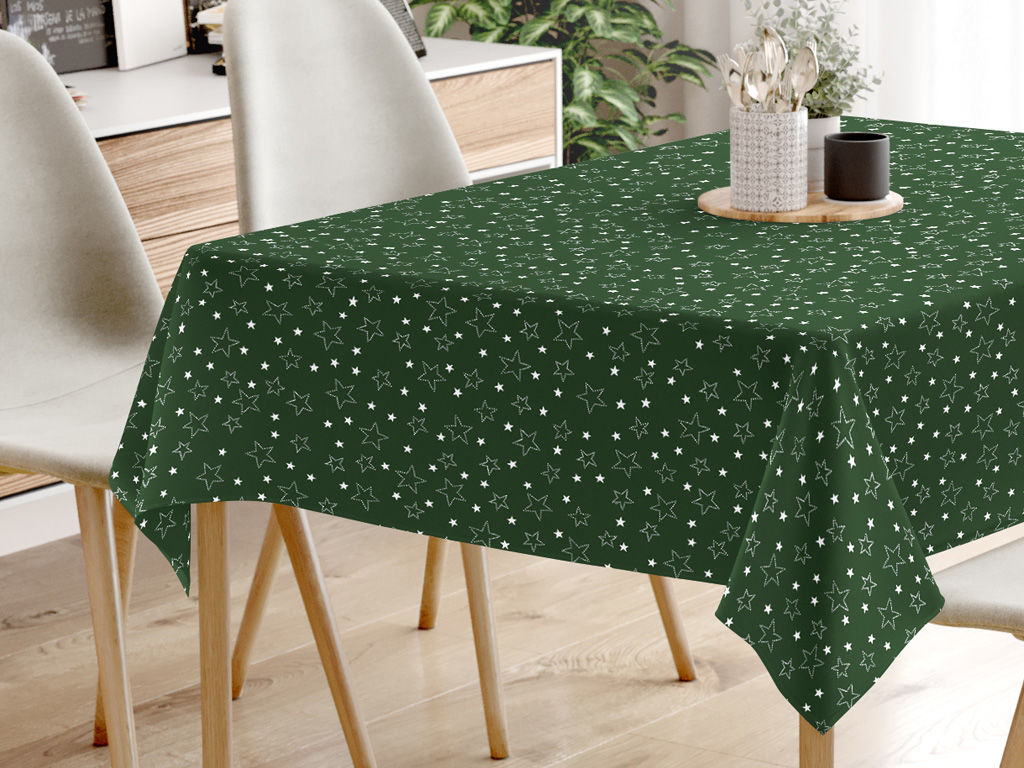 Față de masă din bumbac - model 029 - steluțe albe pe verde