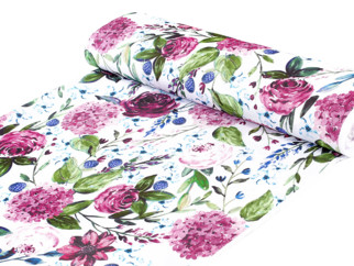 Țesătură teflonată pentru fețe de masă - model 065 flori mov - lățime 155 cm