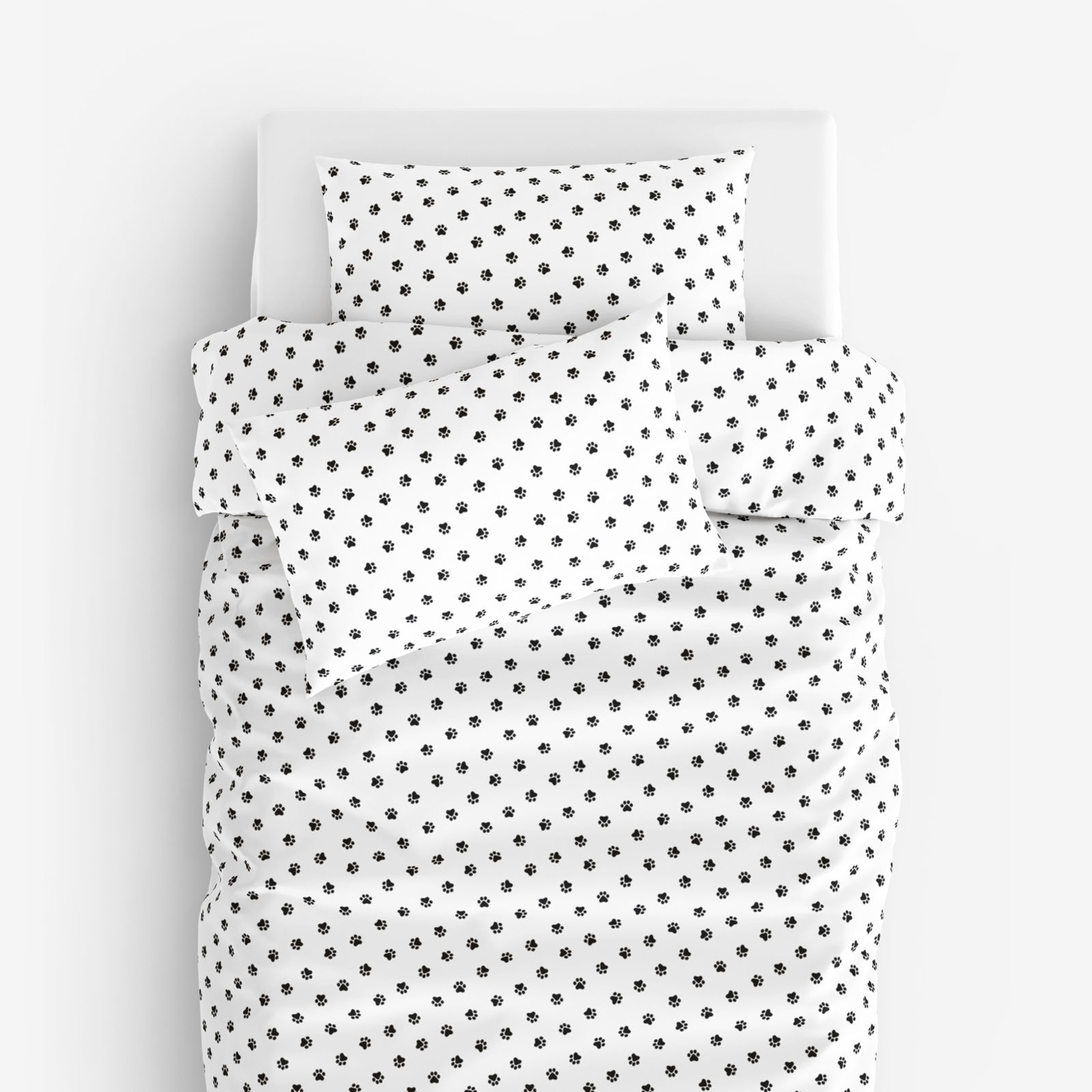 Lenjerie de pat pentru copii din 100% bumbac - lăbuțe negre pe alb