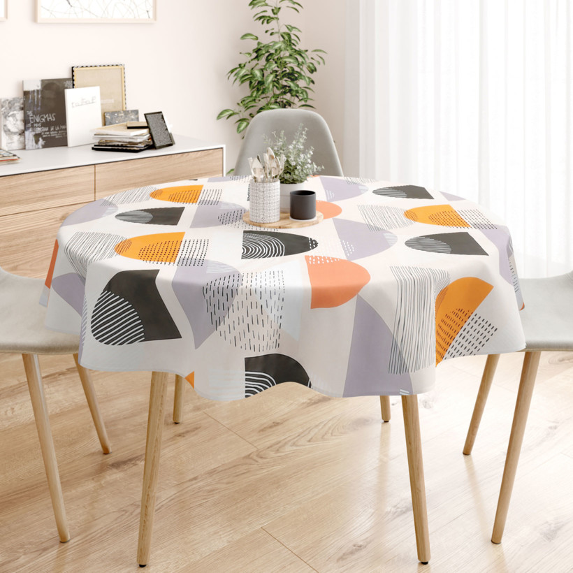 Față de masă 100% bumbac - forme abstracte colorate - rotundă
