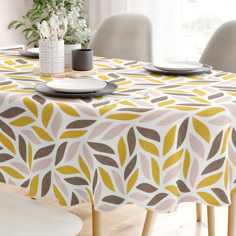 Față de masă decorativă  LONETA - frunze geometrice aurii și maro - ovală