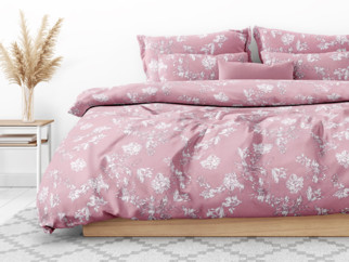 Lenjerie de pat de lux din bumbac satinat - model 1004 crini pe roz