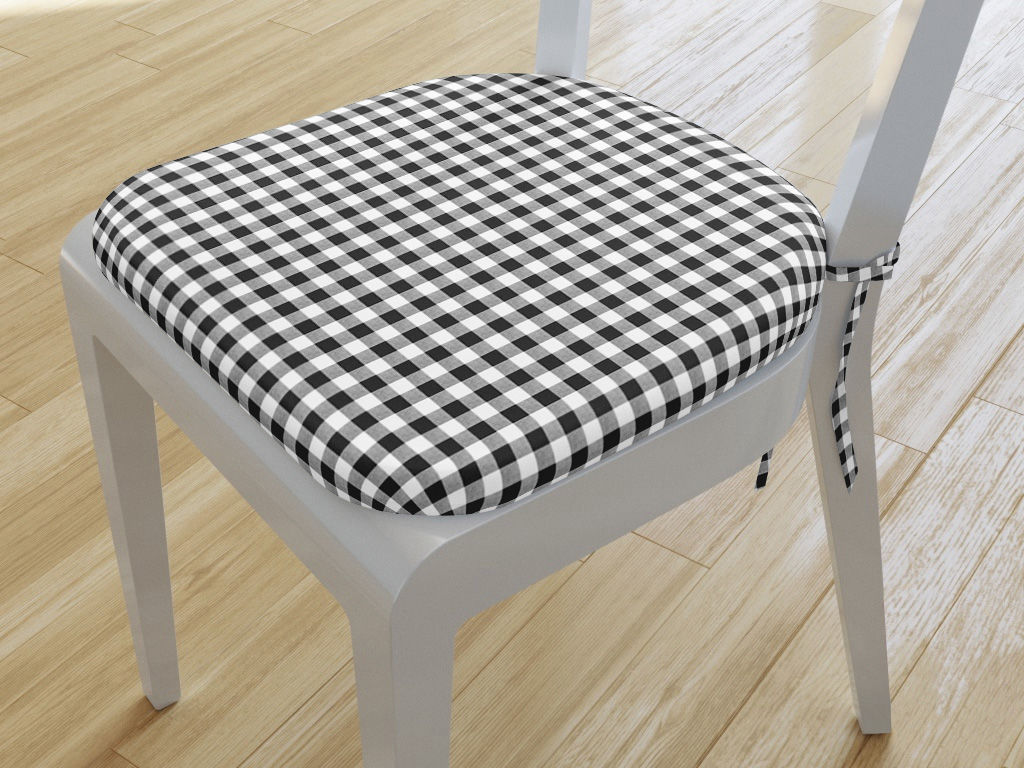 Pernă pentru scaun rotundă din bumbac 39x37cm - carouri albe și negre