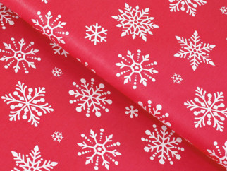 Țesătură din 100% bumbac SIMONA - model de Crăciun 1127 fulgi de zăpadă pe roșu - metraj, lățime 160 cm
