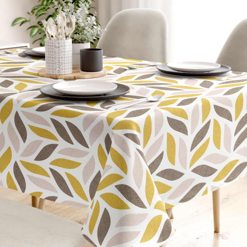 Față de masă decorativă LONETA - frunze geometrice  aurii și maro