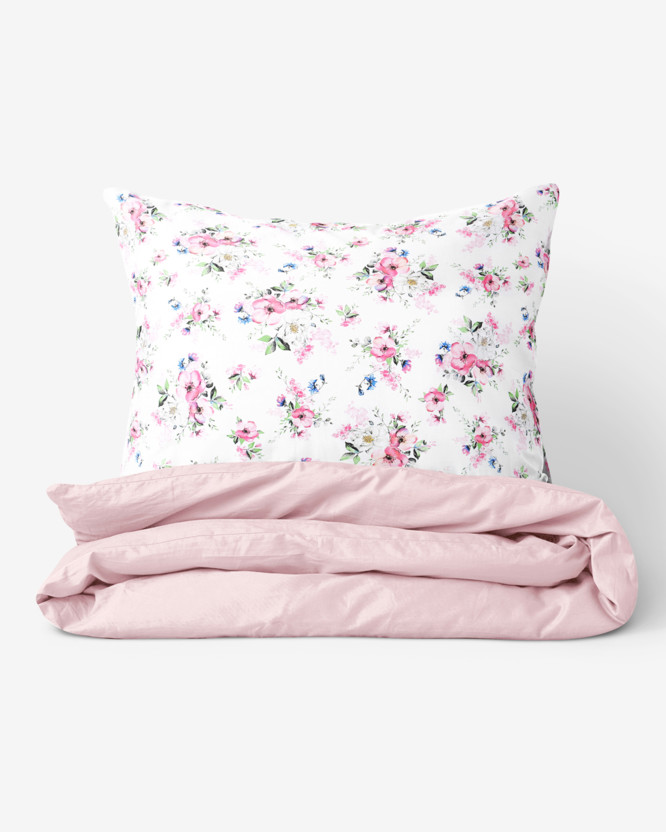 Lenjerie de pat din 100% bumbac Duo - sakura roz cu petale cu roz pudră
