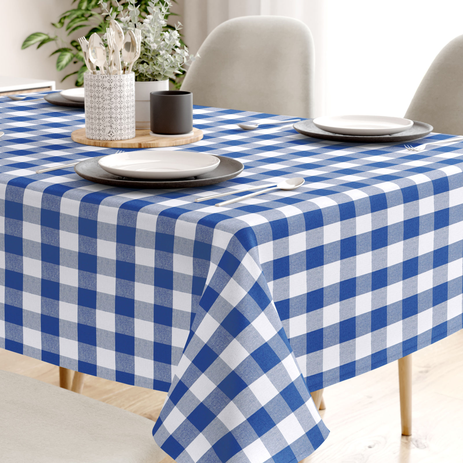 Față de masă decorativă MENORCA - carouri mari albastre și albe