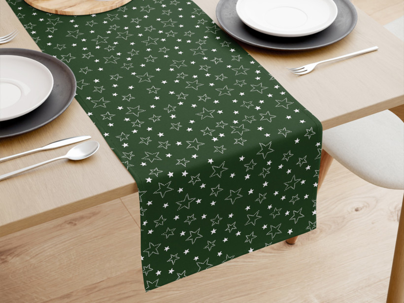 Napron de masă din bumbac - model 029 - steluțe albe pe verde