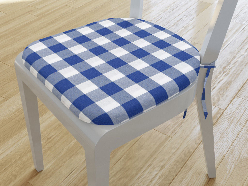 Pernă pentru scaun rotundă decorativă 39x37cm - MENORCA - carouri mari albastre și albe